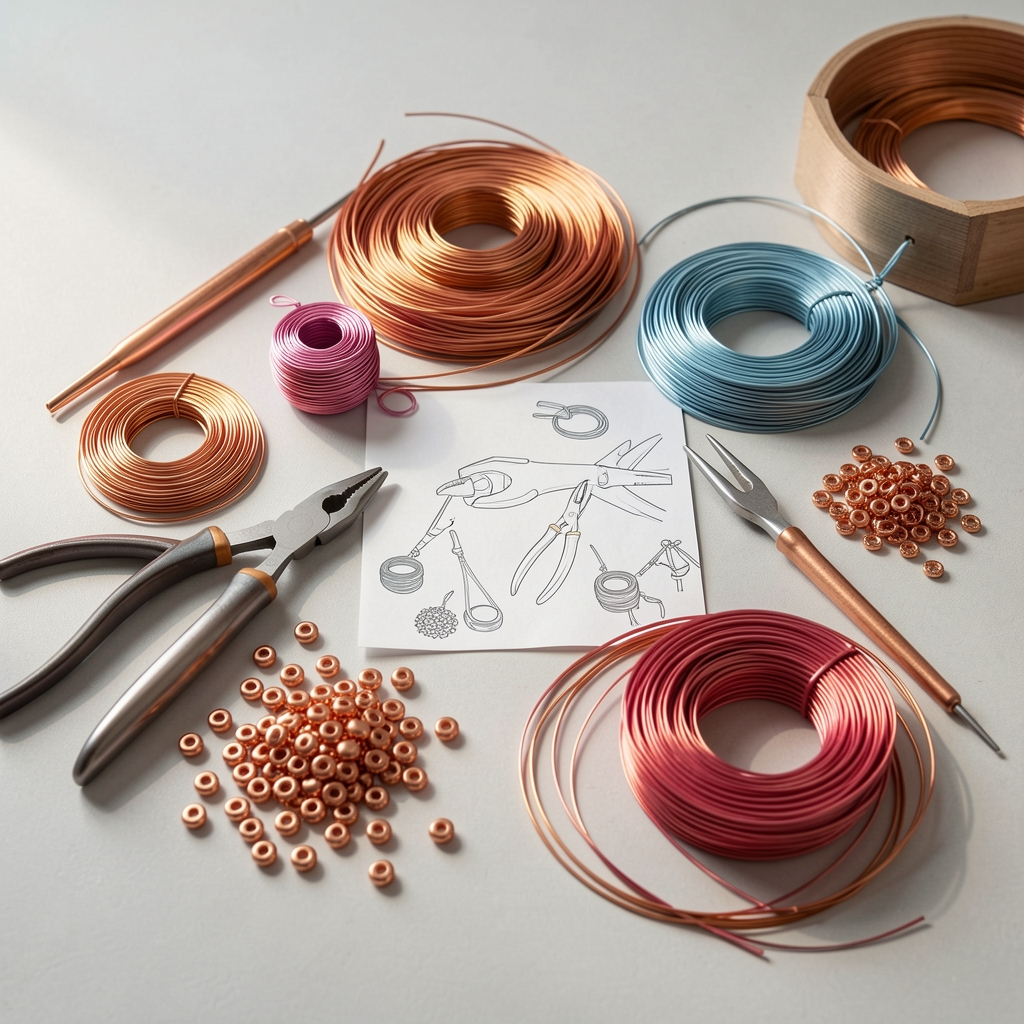 Kit complet DIY pentru confecționarea bijuteriilor din sârmă cupru cu unelte margele și instrucțiuni ilustrate pas cu pas