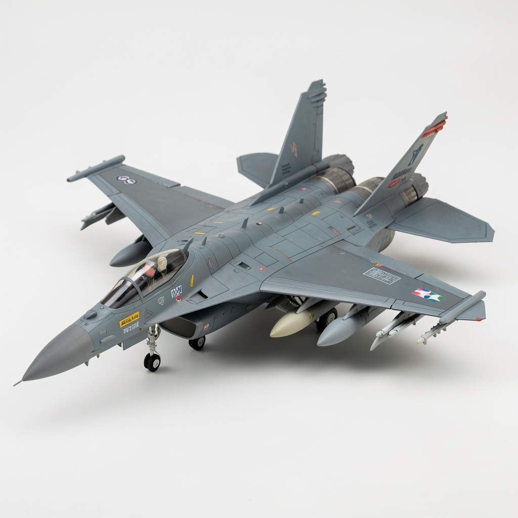 Kit de asamblare machetă avion de vânătoare F-16 Fighting Falcon la scara 1:48 marca Tamiya, cu piese detaliate, decaluri și instrucțiuni de vopsire
